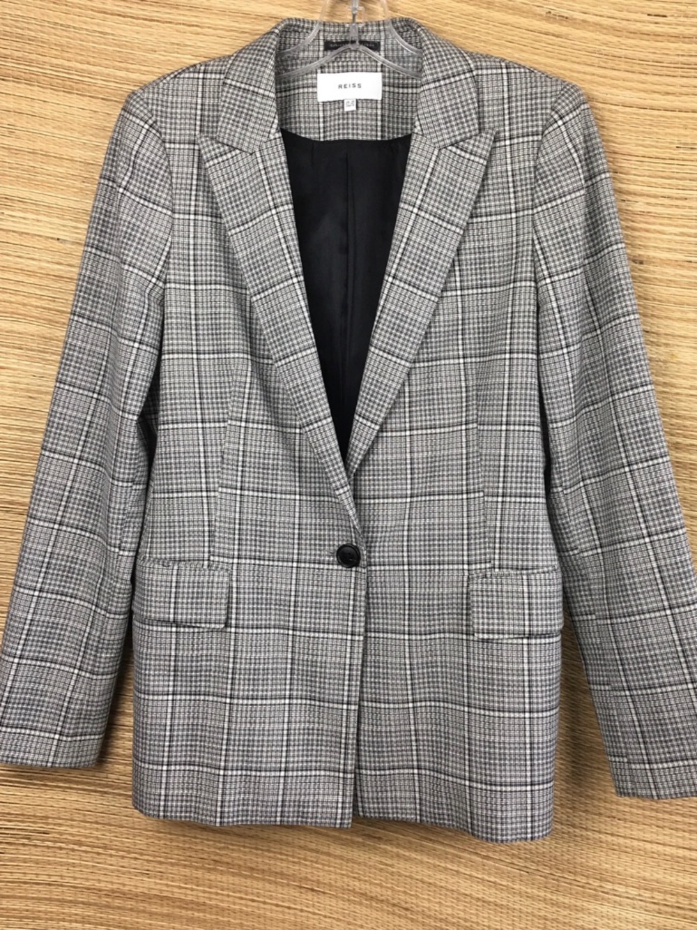 REISS Alenna Single-Breasted Prince of Wales Check Suit Blazer in Grey Size US 6 - Picture 5 of 13